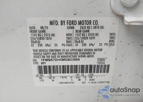 2021 Ford Explorer Xlt from USA, damaged, VIN 1FMSK7DH5MGB23894